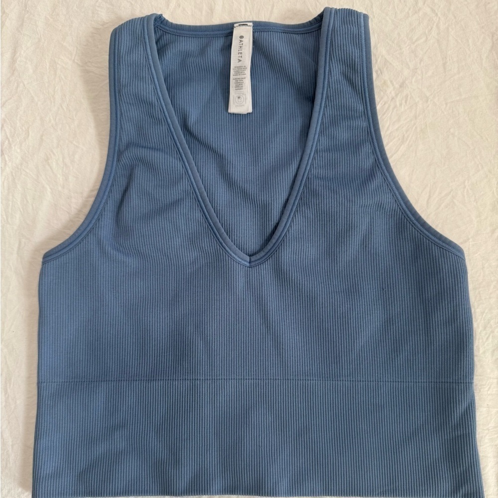 Athleta Light Blue Ribbed V-Neck Top